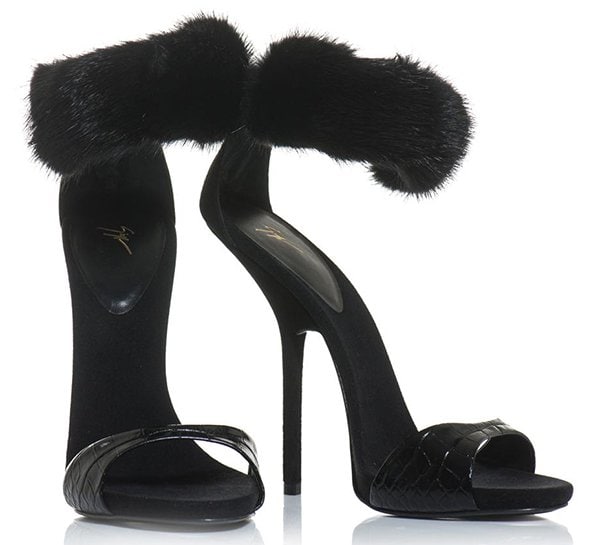 Giuseppe Zanotti Crocodile-Embossed & Mink-Ankle-Strap Sandals