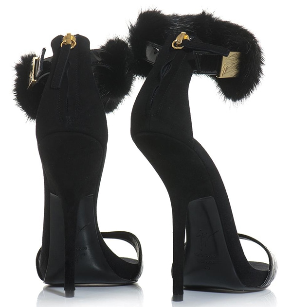 Giuseppe Zanotti Crocodile-Embossed & Mink-Ankle-Strap Sandals