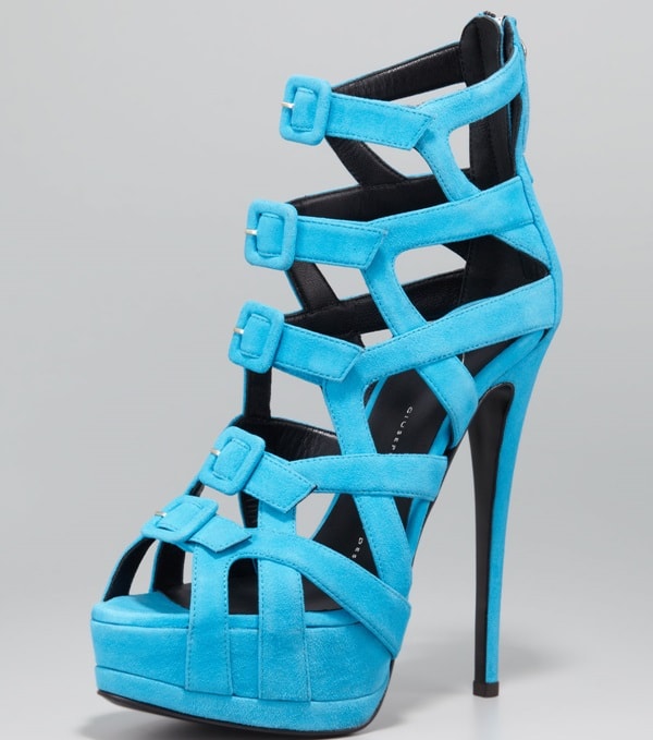 Giuseppe Zanotti Multibuckle Sandals in Blue Suede