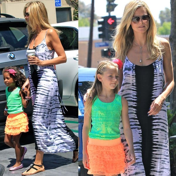 Summer Style Icon: Heidi Klum shines in a Tiare Hawaii Sandy maxi dress and Stella McCartney aviator sunglasses during a sunny day in Brentwood on August 8, 2013