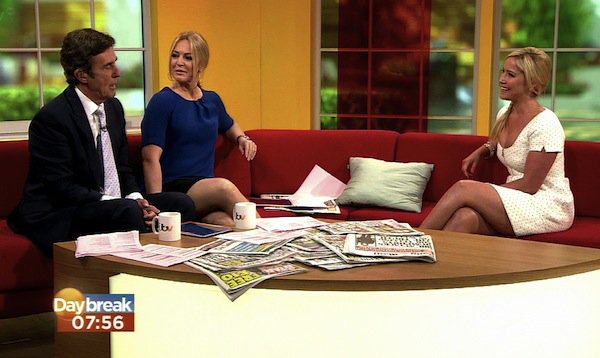 Heidi Range talking to Daybreak hosts about her participation in Season 8 of Celebrity MasterChef UK in London on July 31, 2013