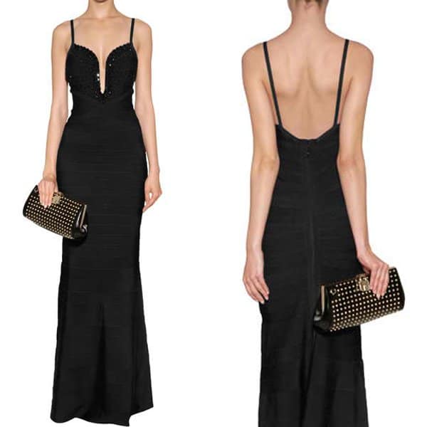 Hervé Léger Embellished Evening Gown in Black