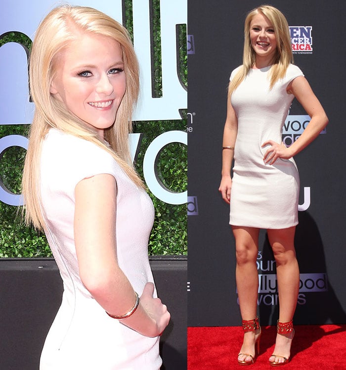 Hollie Cavanagh flaunted her legs in a white mini dress at the 2013 Young Hollywood Awards