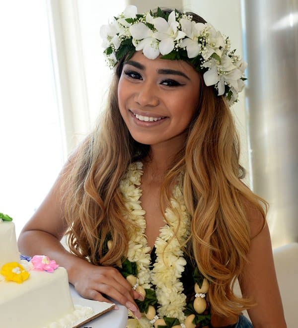 Jessica Sanchez adorned herself with floral wreaths worn as a headdress and a necklace