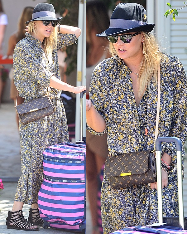 Kaley Cuoco wears a long button-down printed dress