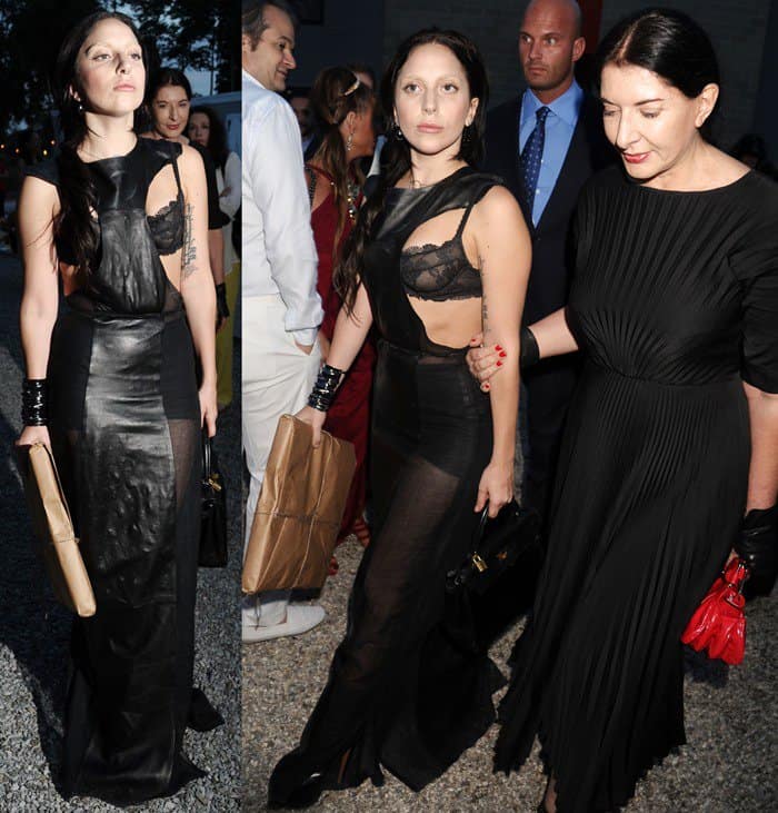 Lady Gaga redefines her style in a cutout maxi leather dress by Louise Leconte, capturing a more conventional appearance