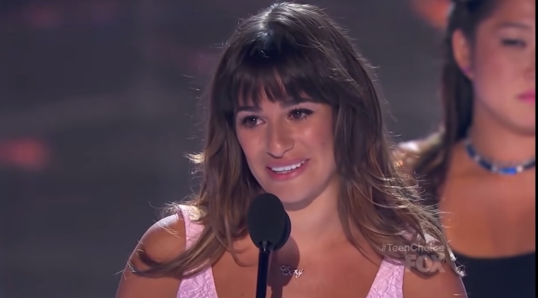 Lea Michele wears a “Cory” necklace around her neck