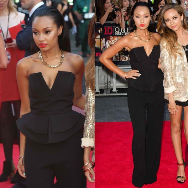 Leigh-Anne Pinnock dazzles in an all-black ensemble with elegant gold accents at the 'One Direction: This Is Us' premiere