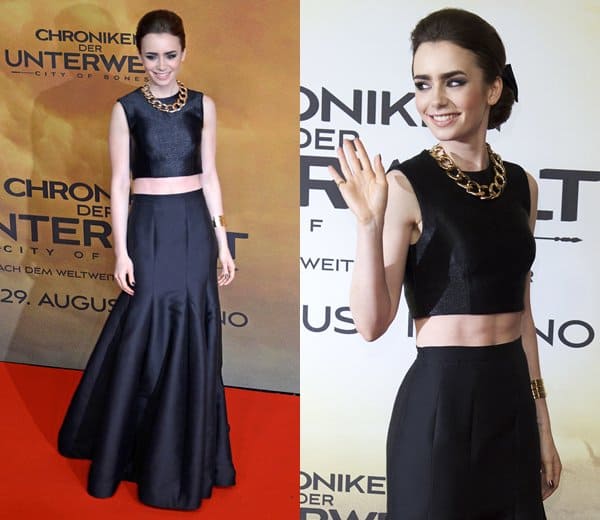 Lily Collins at the European premiere of 'The Mortal Instruments: City of Bones' held at the CineStar Movie Theatre in Berlin, Germany, on August 20, 2013