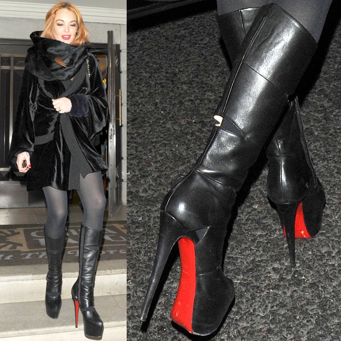 On January 4, 2013, Lindsay Lohan was spotted at China Tang restaurant in The Dorchester, London, elegantly sporting red sole Christian Louboutin's "Bandita" boots