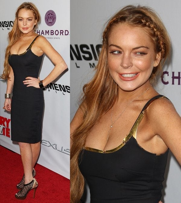 Lindsay Lohan chose a bold, cleavage-revealing Dolce & Gabbana dress for the premiere of 'Scary Movie 5'