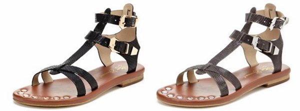 Matt Bernson Black and Brown Lizard KM Gladiator Sandals