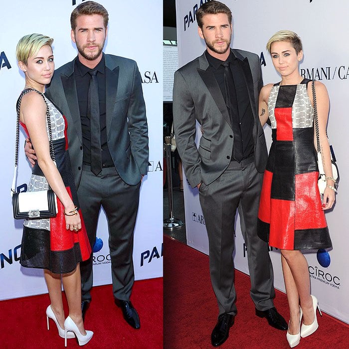 Miley Cyrus and fiancé Liam Hemsworth at the premiere of Relativity Media's 'Paranoia' at the DGA Theater in Los Angeles, California, on August 8, 2013