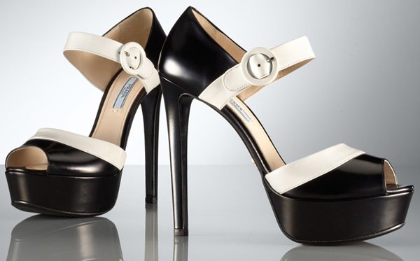 Prada Bicolor Platform Sandals in Black Leather