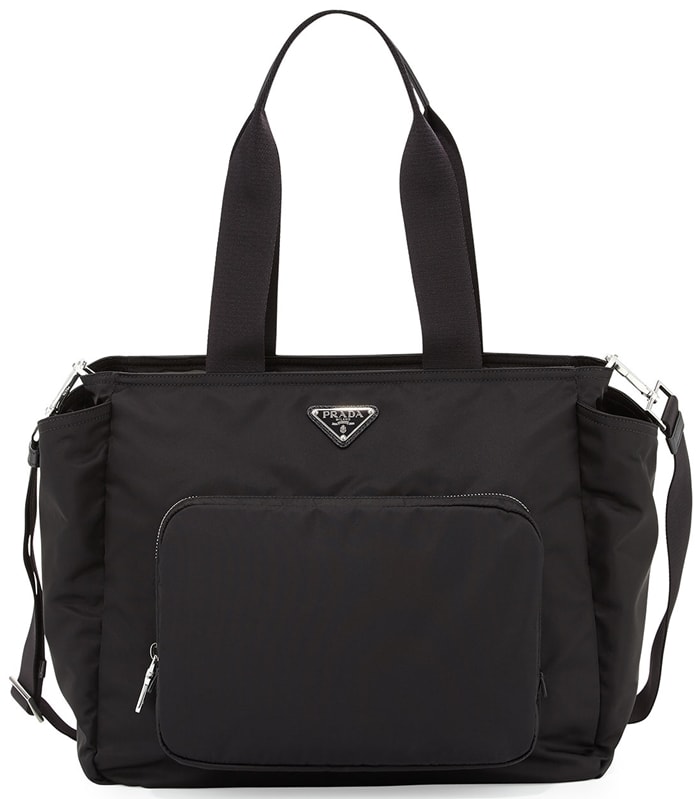 Prada durable nylon baby bag with silvertone hardware