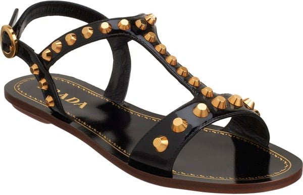 Prada Studded T-Strap Sandals