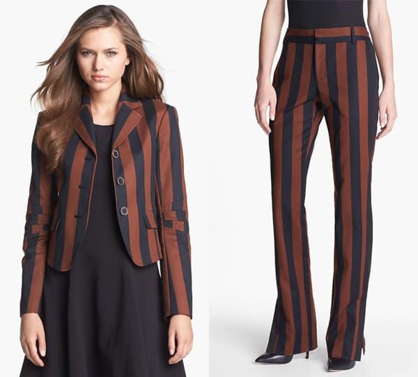 Fashionable showcase of Rachel Roy's striped blazer and pants, perfect for an elegant yet modern look