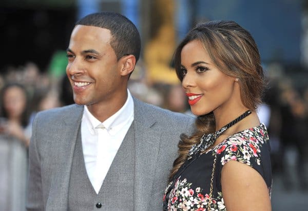 Rochelle Humes, accompanied by husband Marvin, arrives at the London premiere of 'One Direction: This Is Us' on August 20, 2013