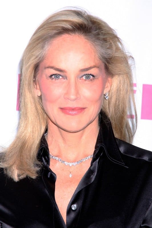 Sharon Stone opted for a black silk blouse