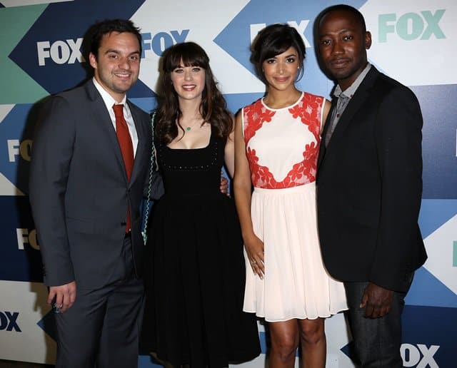 Jake Johnson, Zooey Deschanel, Hannah Simone, and Lamorne Morris attend the FOX All-Star Party