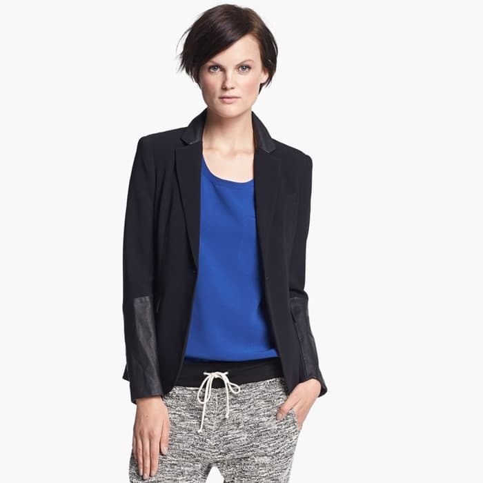 Rag & Bone black leather-trimmed blazer featured by Demi Lovato, blending timeless elegance with modern chic