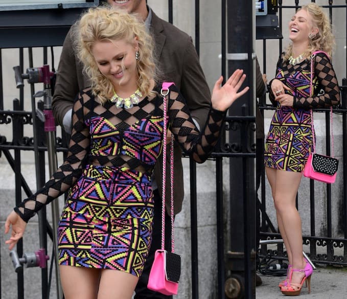 AnnaSophia Robb exudes excitement while filming 'The Carrie Diaries' on a sunny Manhattan day, August 20, 2013