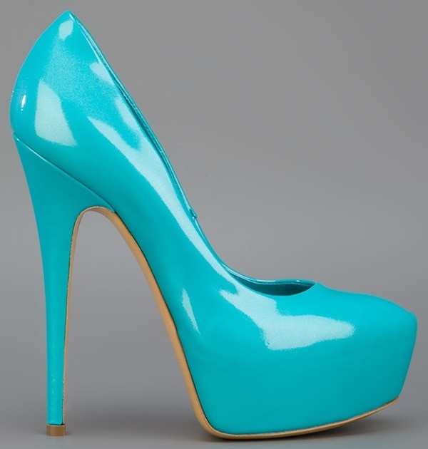 Casadei Patent Leather Platform Pumps in Aqua