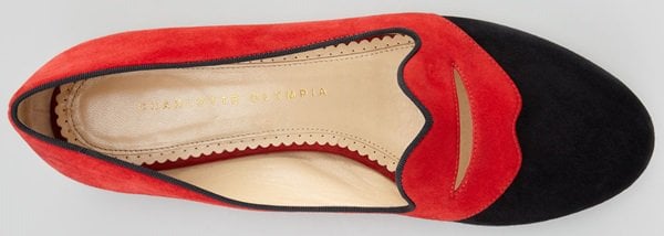 Charlotte Olympia 'Bisoux' Suede Lip-Detail Smoking Slippers