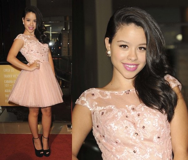 Cierra Ramirez keeping things simple in a peach dress and Guess "Safara 2" ankle-strap pumps at the Imagen Awards 2013 at Beverly Hills Hilton Hotel in California on August 16, 2013
