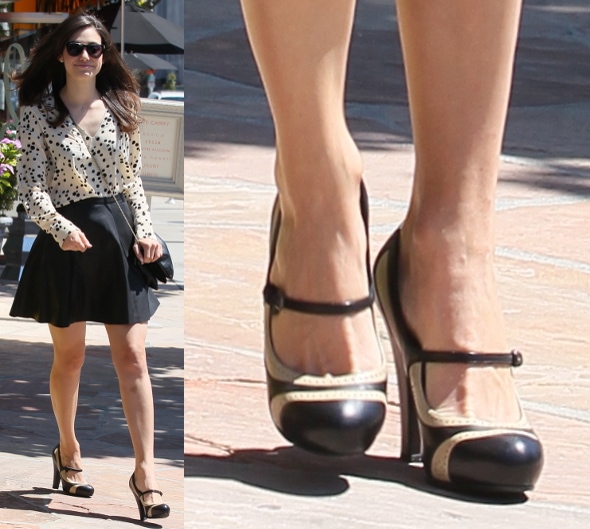 Emmy Rossum rocks black-and-white Mary Jane heels