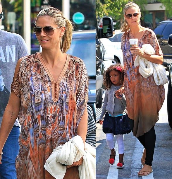 Heidi was in fact, spotted sporting a caftan while out and about with her kids (and bodyguard boyfriend) in Brentwood yesterday