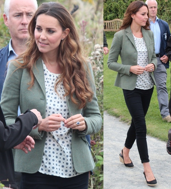 Kate Middleton wore a printed Zara top underneath the blazer