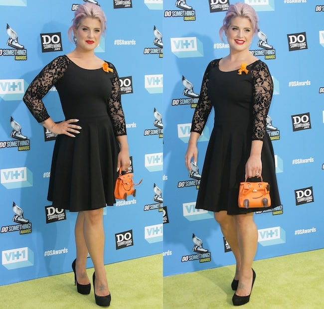 Kelly Osbourne exudes elegance in a black lace A-line dress with lace sleeves and a scoop neckline at the 2013 Do Something Awards, held at The Avalon in Hollywood, Los Angeles, on July 31, 2013
