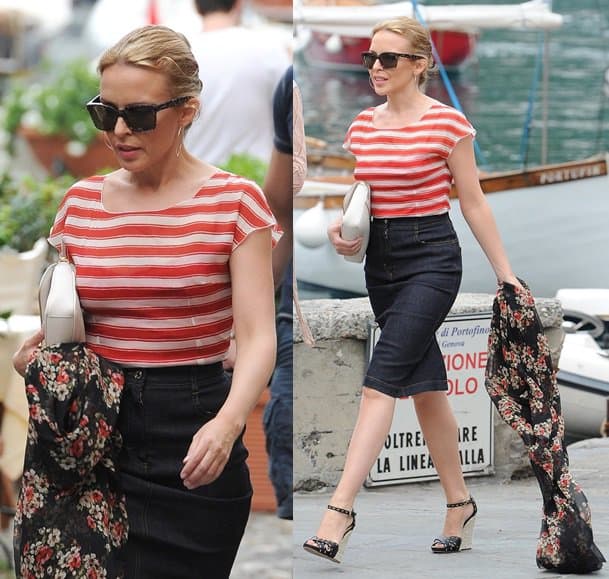 Kylie Minogue enjoys the streets of Portofino, a fishing village on the Italian Riviera coastline, in style on July 24, 2013