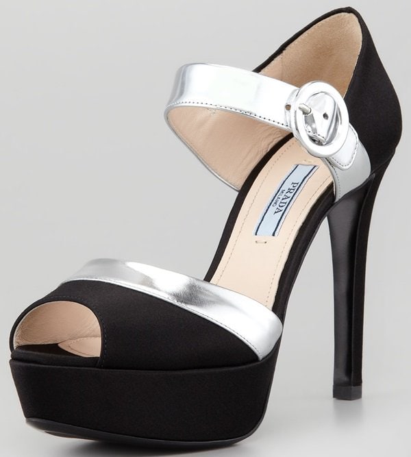 Prada Bicolor Platform Sandals in Black Satin