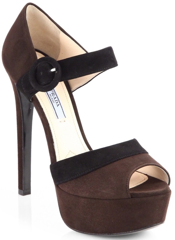 Prada Bicolor Platform Sandals in Brown Suede