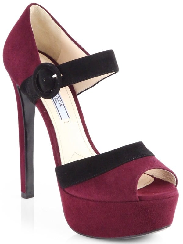 Prada Bicolor Platform Sandals in Burgundy Suede