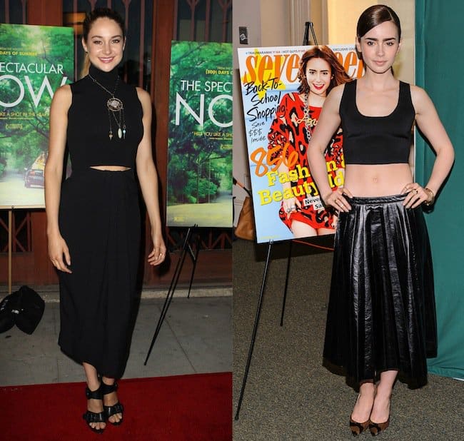 Shailene Woodley at the premiere of 'The Spectacular Now' at Vista Street Theatre in Los Angeles on July 30, 2013; Lily Collins at the 'Seventeen' magazine signing and meet and greet at Barnes & Noble Union Square in New York City on August 7, 2013