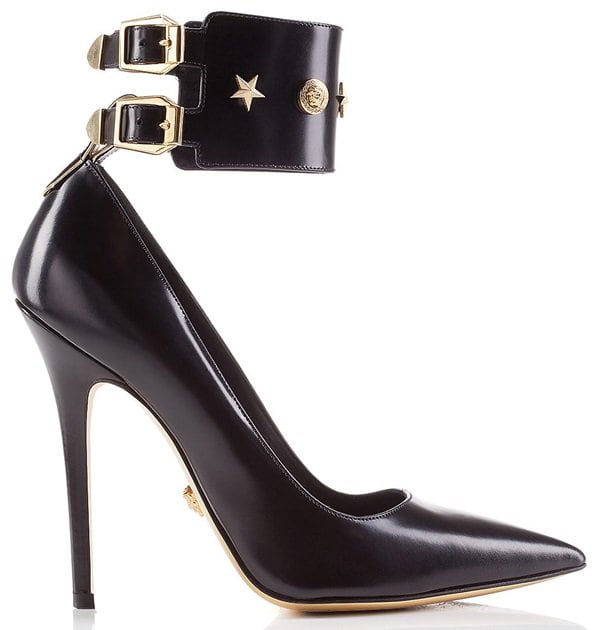 Versace Star-Studded Ankle-Cuff Pumps in Black