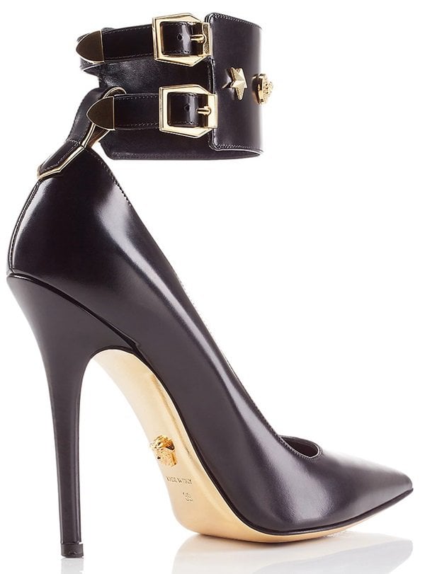 Versace Star-Studded Ankle-Cuff Pumps in Black