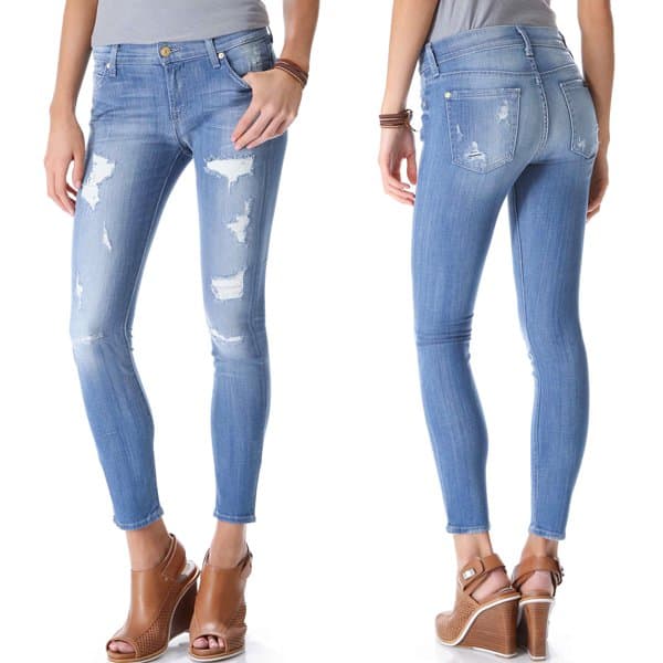 Detailing the design: The Destroyed Skinny Jeans by 7 for All Mankind, crafted for style and comfort