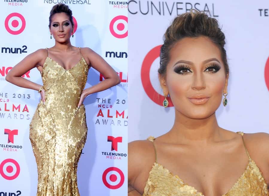 Captivating close-up: Adrienne Bailon's bold eyes and plump nude lips make a statement at the 2013 NCLR ALMA Awards, Pasadena