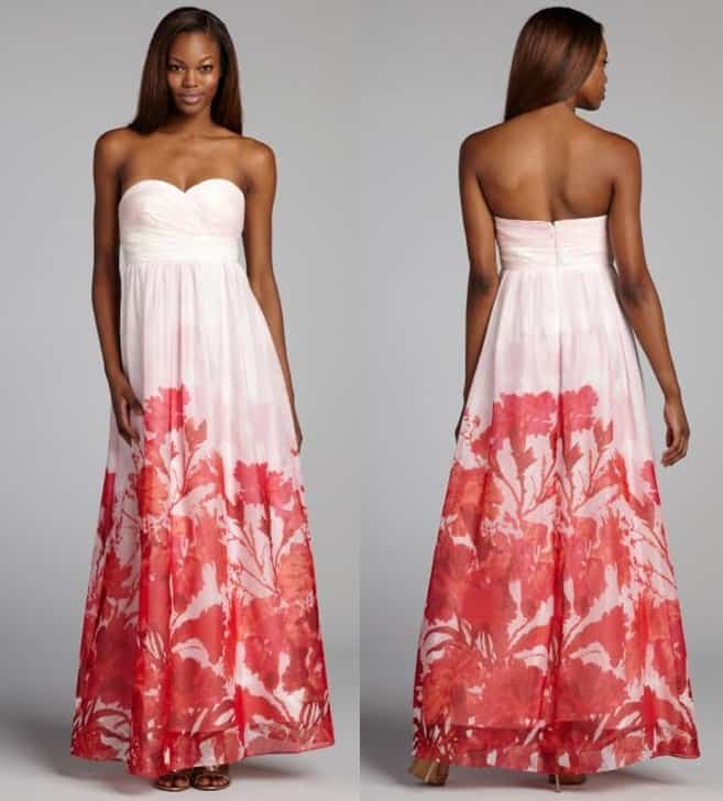 Aidan Mattox Blush Printed Strapless Chiffon Gown