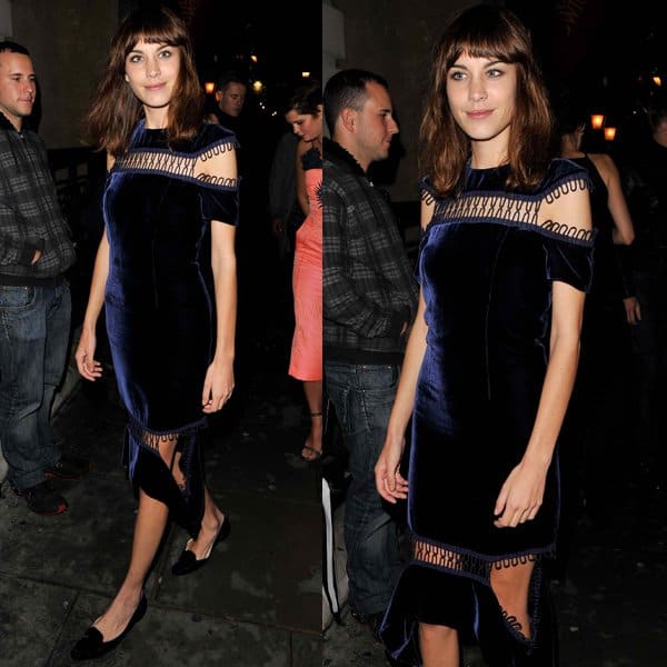 Alexa Chung stuns in a velvet-and-loops Christopher Kane dress at the Vogue dinner