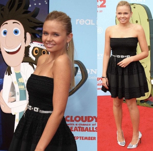 Alli Simpson, the stylish sister of Australian singer Cody Simpson, going for simple and chic in a black dress and printed white pumps