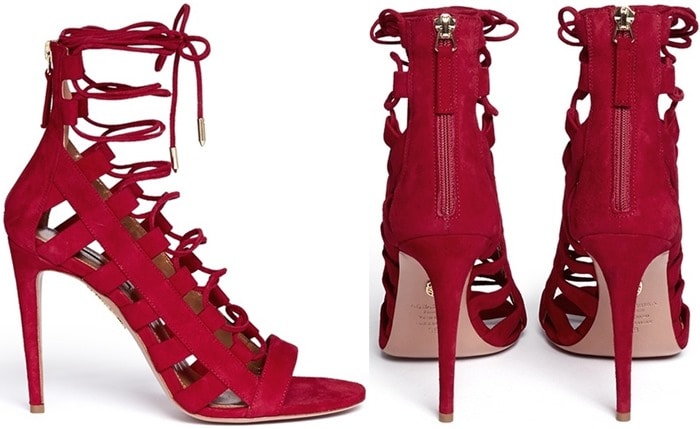 Aquazzura Red Amazon Suede Caged Sandals