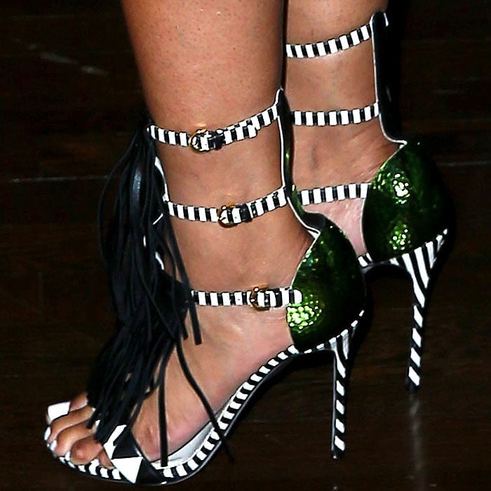 Ashanti's feet in Sergio Rossi Tawaraya sandals