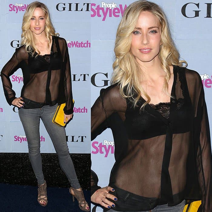 Personal trainer Astrid McGuire rocks a sexy see-through shirt at the People StyleWatch 3rd annual Denim Issue party at Palihouse on September 19, 2013, in West Hollywood, California
