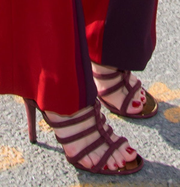 Bella Thorne's feet in strappy maroon heels