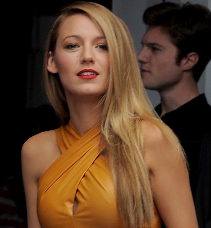 Blake Lively heading to the Gucci spring 2014 presentation during Milan Fashion Week in Italy on September 18, 2013